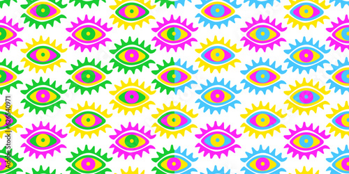 Fantasy eyes of acid colors. Set of seamless patterns