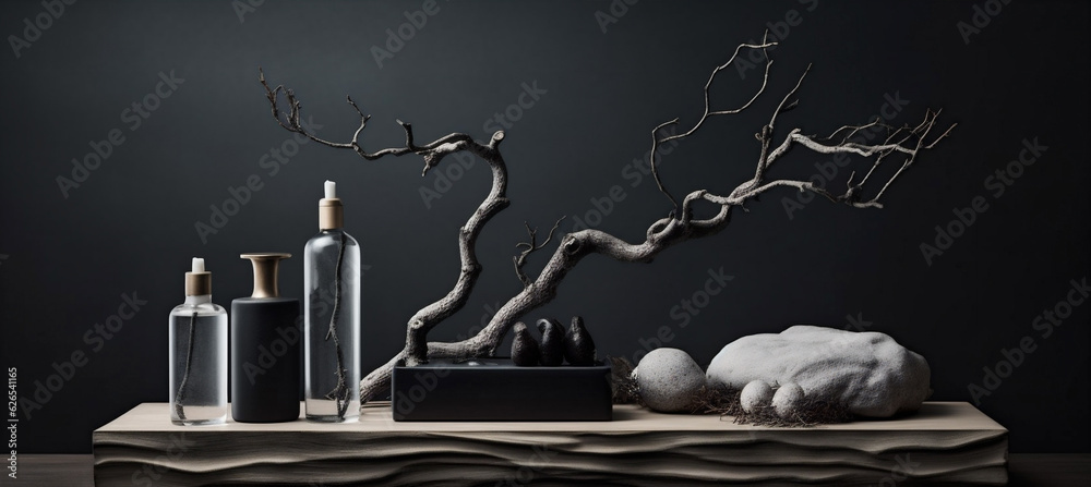 nature natural product background tree layout bottle tree beauty branch cosmetic creative. Generative AI.