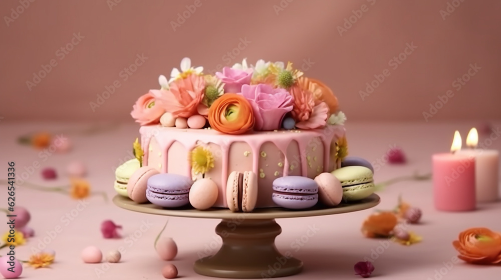 Birthday cake with candles on blur background Birthday cake with candles on blur background