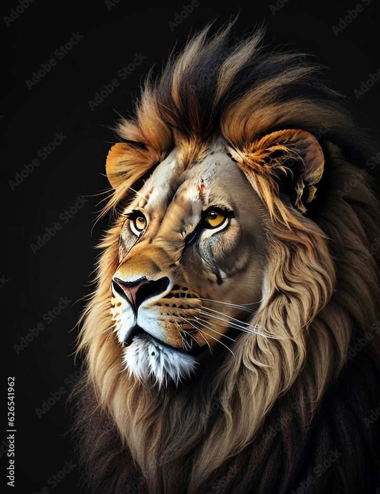 Fototapeta premium Lion king isolated on black With Generative AI