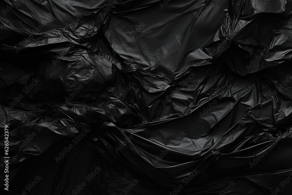 Generative ai: Black crumpled plastic bag texture