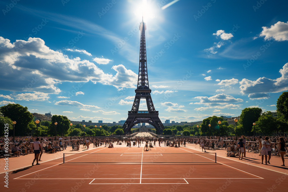 The tennis court in front of the Eiffel Tower Stock Photo Adobe Stock The tennis court in front of the Eiffel Tower Stock Photo Adobe Stock