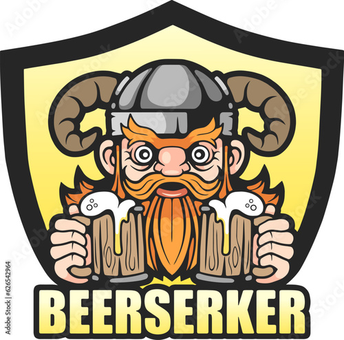 funny viking berserker with beer, logo design