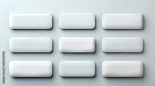 Concept of white rectangular tabs/buttons isolated on white background high detail, photorealistic. White light. Generative AI