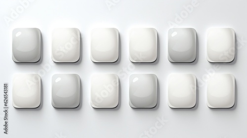 Concept of white tabs/buttons isolated on white background high detail, photorealistic. White light. Generative AI