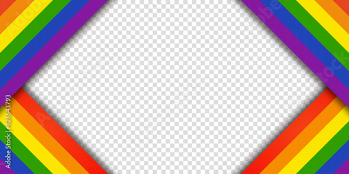 Abstract geometric red, orange, yellow, green, blue and purple ribbon lgbtq color isolated background. Lgbt Pride History Month color background with copy space for text. Transparent vector