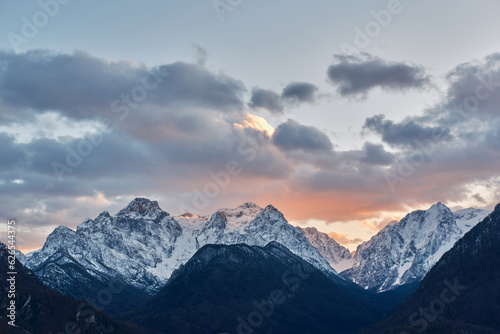 Sunset over Julian Alps, Dovje, Slovenia © Metod