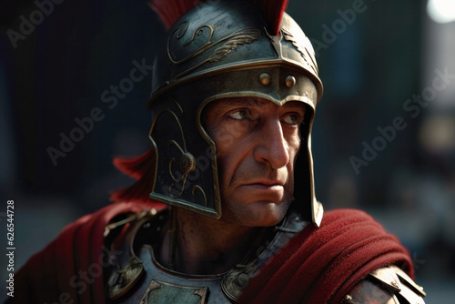 Close-up portrait of an ancient Roman centurion (Generative AI)