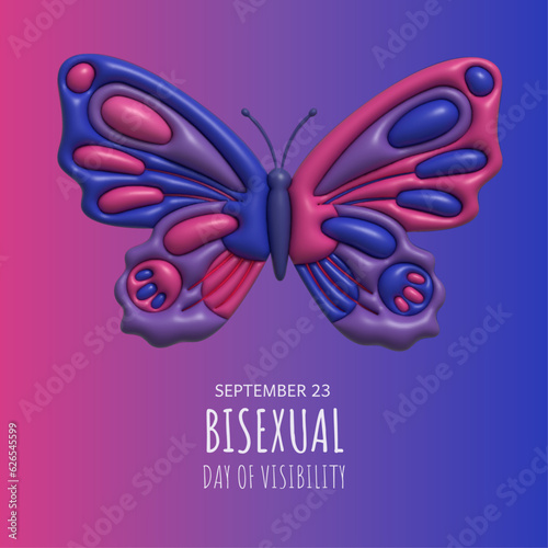 Celebrate Bisexuality Day. September 23. Background, poster, postcard, banner design, butterfly 3d