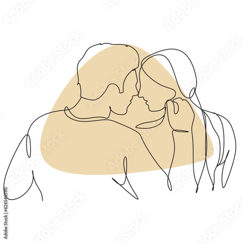 Line drawing of lovers man and woman. Kiss. Romantic card. photo