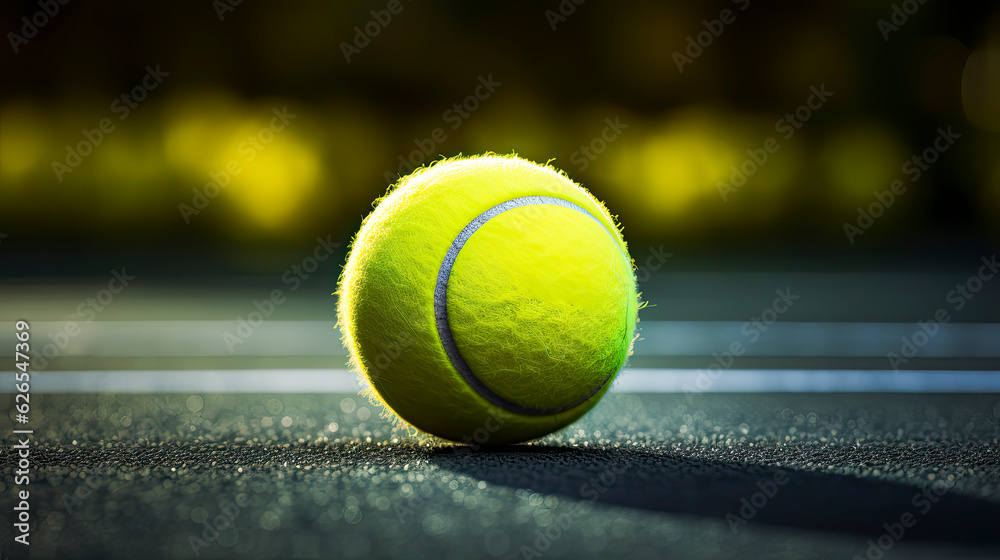 Illustration of tennis ball closeup on playglound, AI Generated