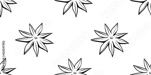 Vector seamless pattern of outline star anise in doodle style, isolated. Cooking background or texture with spice, ingredient, component for hot drinks, mulled wine and food