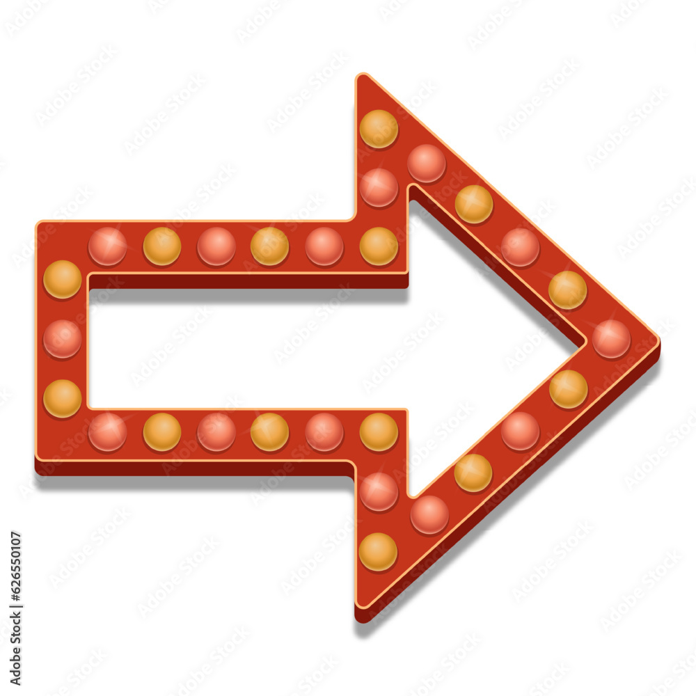 Fototapeta premium Shiny arrow frame with lights. Frame template with light bulbs for promotions.