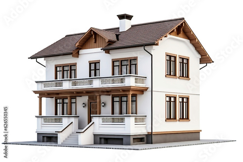 Modern two-story house or cottage isolated on a white background. Classic design. Mortgage. Element for design. © Anoo