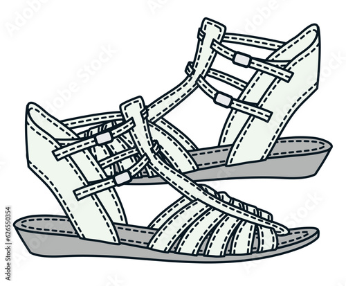 chunky sandals flat drawing vector illustration template
