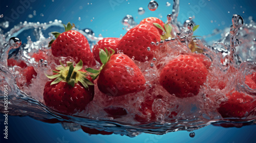 Juicy ripe strawberries, ripe strawberries. Splash of strawberry drink. Strawberry jam, cocktail, juice.
Juicy strawberries in water splash. Juicy berries and fruits. Water drops. Generative ai.