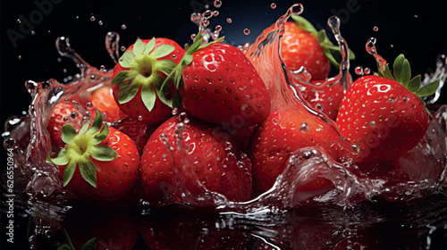 Juicy ripe strawberries, ripe strawberries. Splash of strawberry drink. Strawberry jam, cocktail, juice.
Juicy strawberries in water splash. Juicy berries and fruits. Water drops. Generative ai.