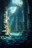 Ancient underwater city ocean scene generative ai