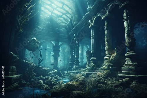 Ancient underwater city ocean scene generative ai © Richi Pérez