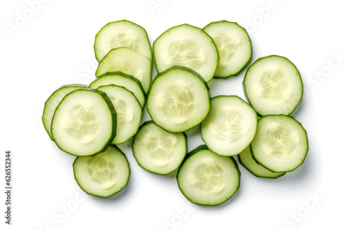 Savor the Freshness: Abundance of Cucumber Slices on Clean White Surface. Generative AI