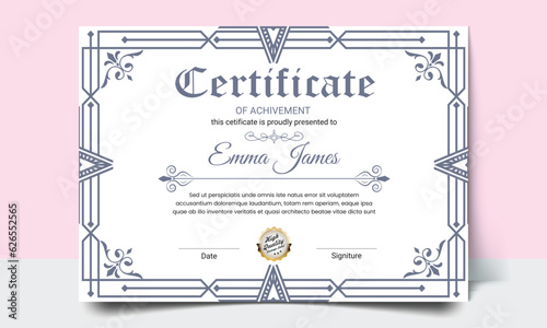 Certificate template. modern value design and layout luxurious. Certificate of achievement abstract geometric texture. Diploma of modern design or gift certificate.