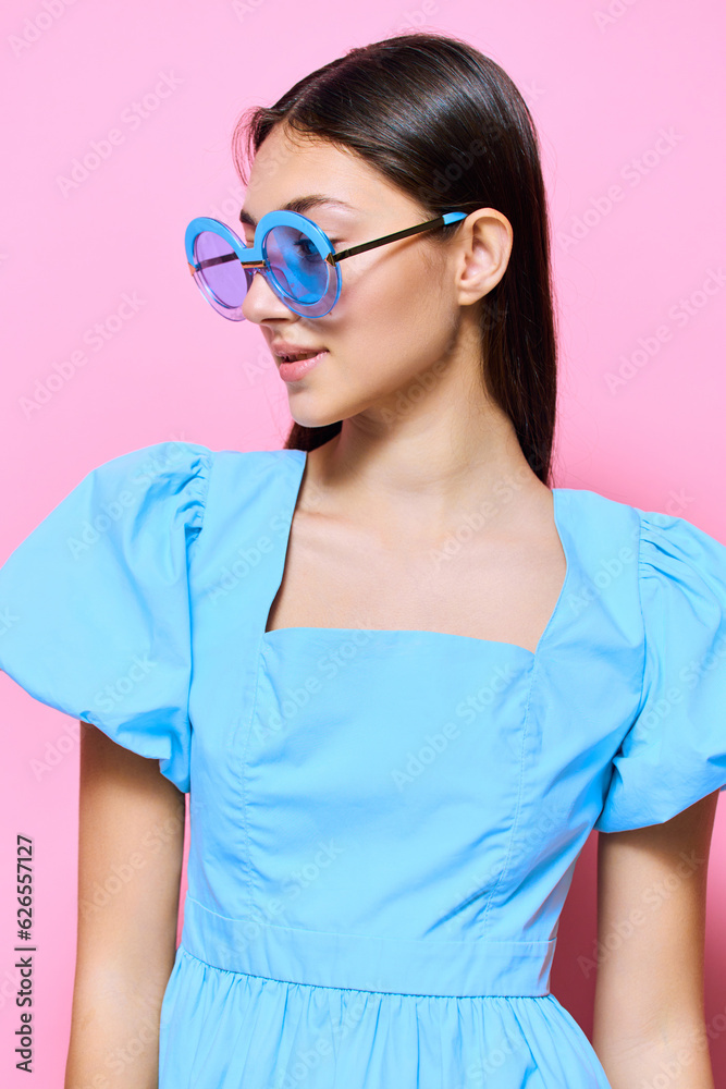 beauty woman model style pink fashion blue beautiful dress young studio beauty woman model style pink fashion blue beautiful dress young studio