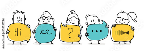 People holding speech bubbles.