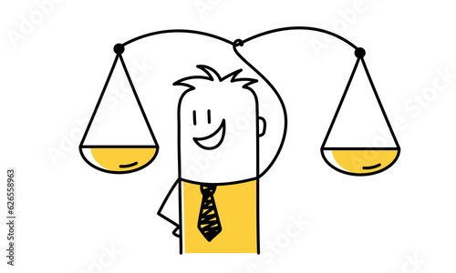 Confident businessman leader lift balance ethical scale.