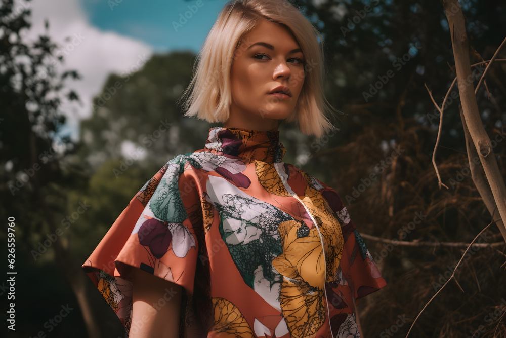 Sustainable fashion enthusiast wearing clothing made from organic or recycled materials, promoting ethical and eco-friendly choices in the fashion industry. Generative AI
