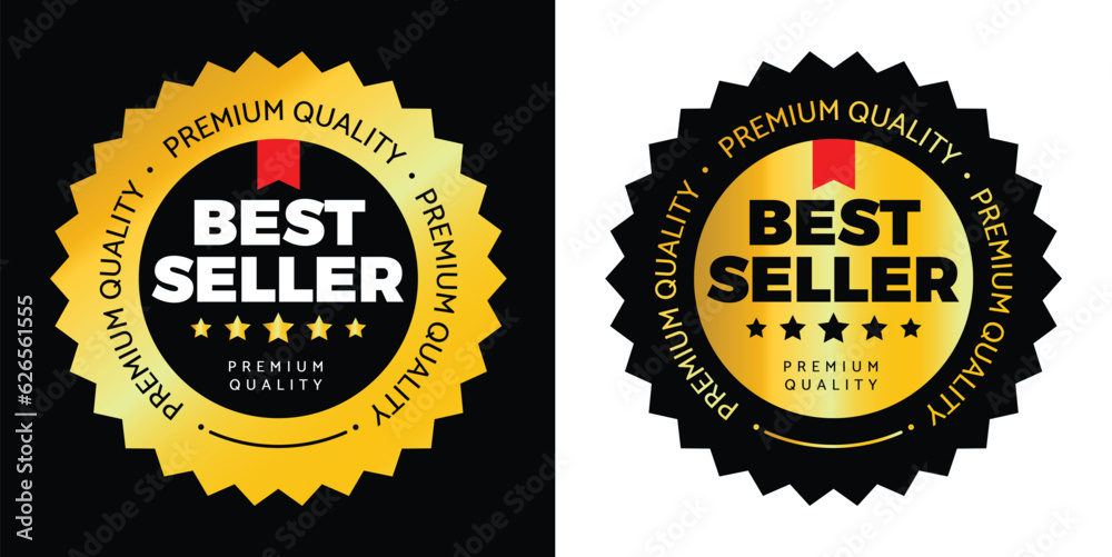 Best Seller, Golden Sticker Label, Icon, Badge, Logo, Symbol, Emblem, Sign, Stamp, Simple Flat Gold luxury elegant, Vector, Isolated Illustration. Easy to use.