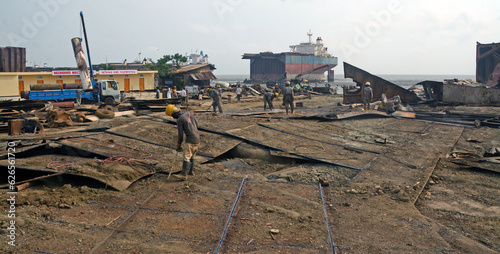 Sitakunda,Chittagong,Bangladesh 30th May 2016: Inside of Ship breaking yard chittagong,Bangladesh. Ship breaking industry has expanded very fast in Bangladesh. Workers are working in the yard.