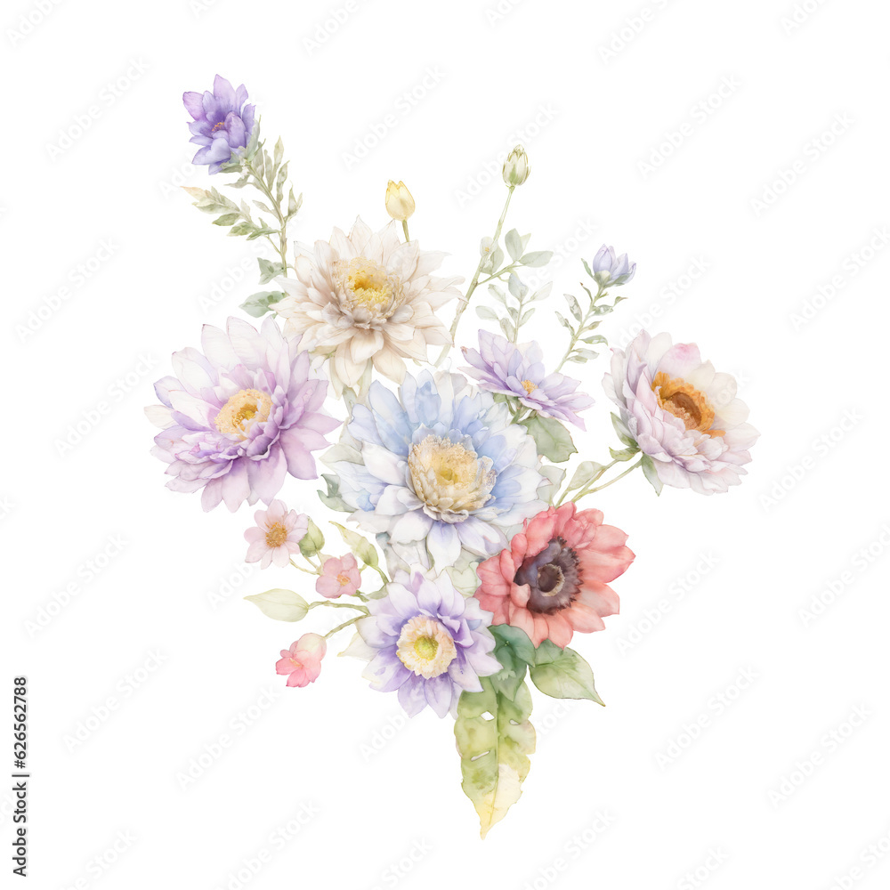 Fototapeta premium Wild Floral Clipart Collection - Floral Clipart - Watercolor Wild Flowers - Transparent PNG - Premade Clipart - Wedding Clipart - Spring Clipart - High Resolution