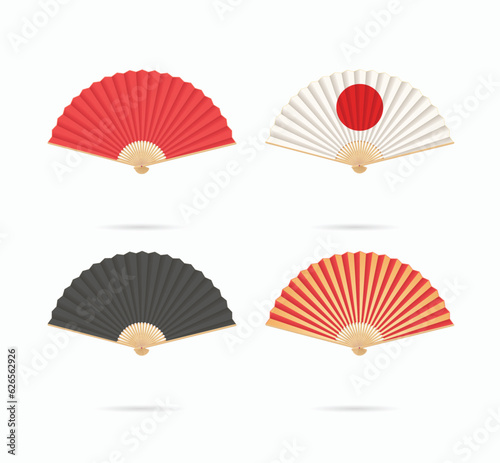 Realistic Detailed 3d Different Color Asian Hand Fans Set Open View. Vector illustration of Paper Folding Fan