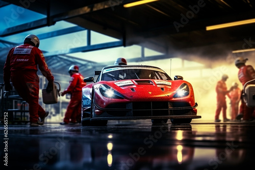 Professional pit crew ready for action as their team's race car arrives in the pit lane d © Creative Clicks