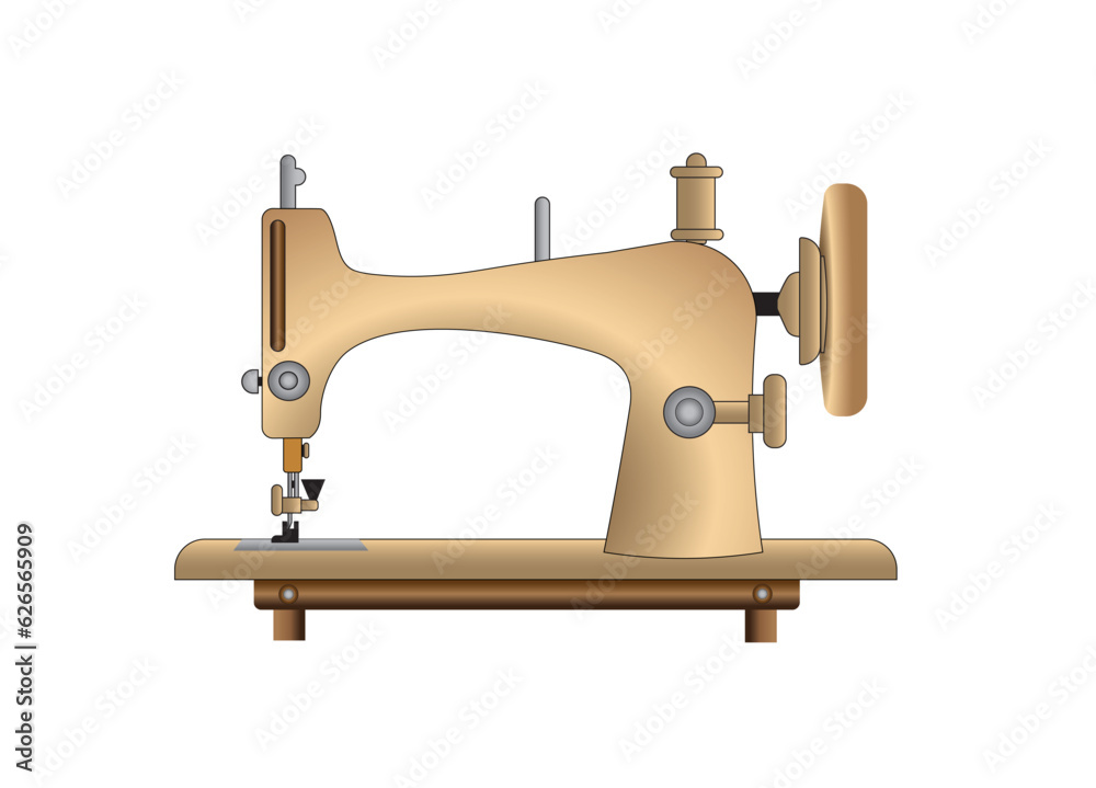 Old fashioned sewing machine on a white background. Vector illustration