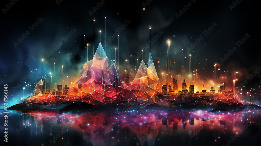 city night modern technology neon glow polygonal style abstract background