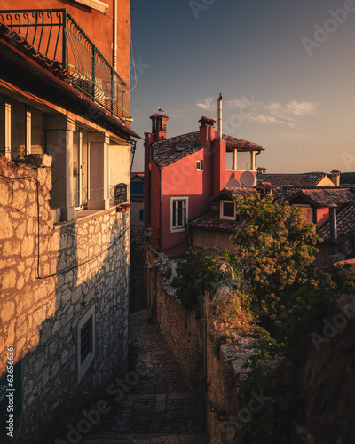 Narrow streets in the old town of Rovinj, Croatia