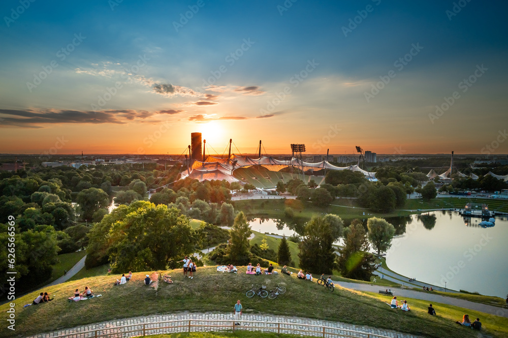 Fototapeta premium View of the Olympic stadium at olympiapark in the city of Munich