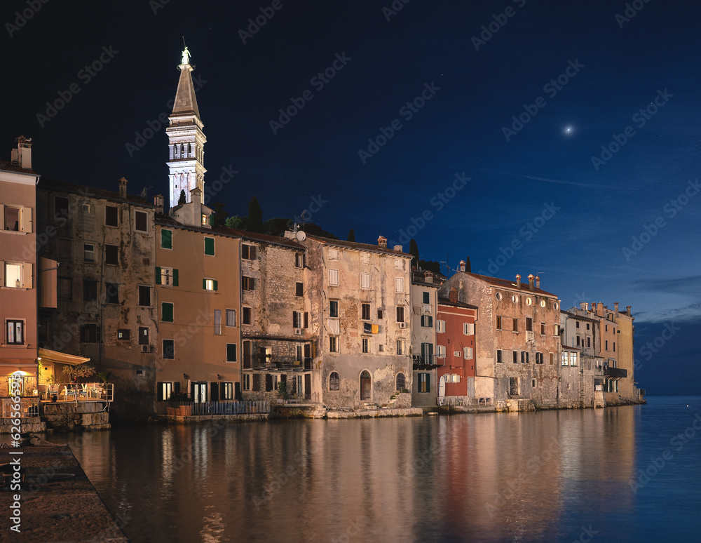 Fototapeta premium Night view on famous Rovinj, Croatia