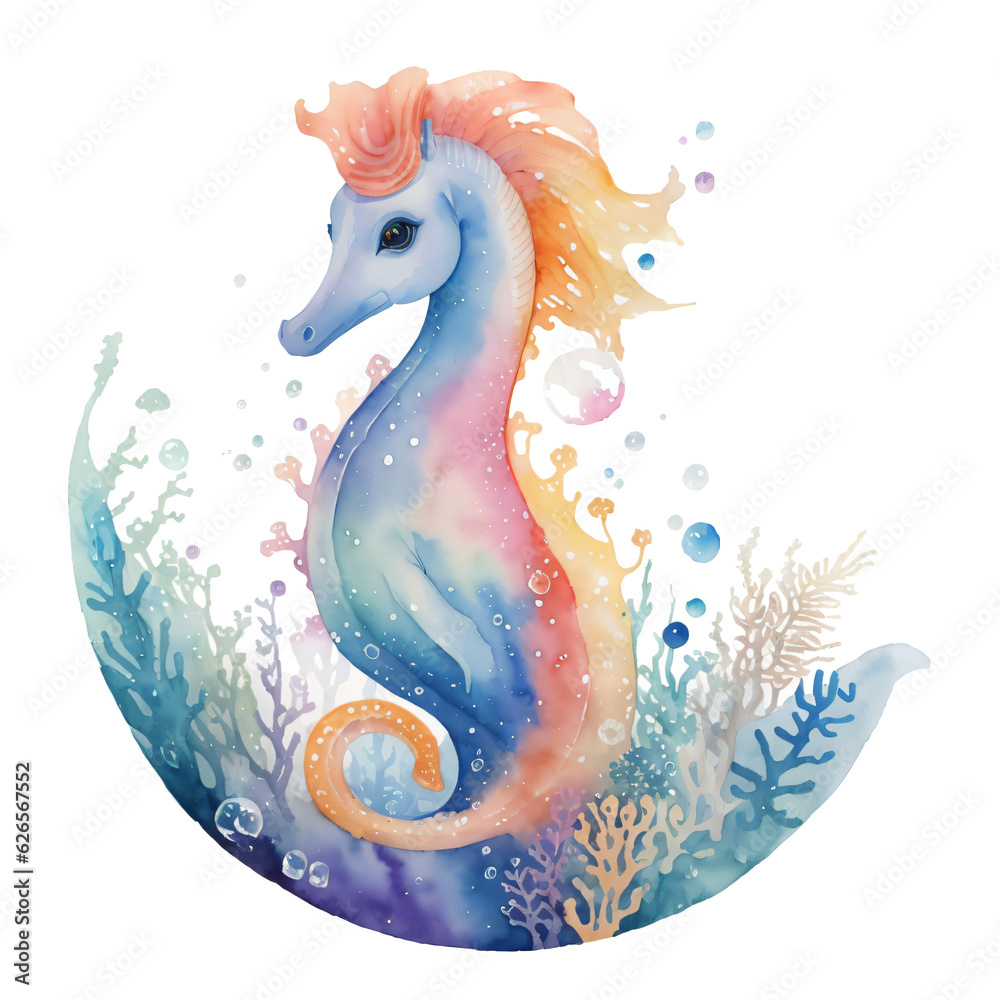 Obraz premium Whimsical Watercolor Sea Creatures Clipart - Adorable Kids Decor Bundle, Marine Nursery Delights, Underwater Sealife Delights, PNG