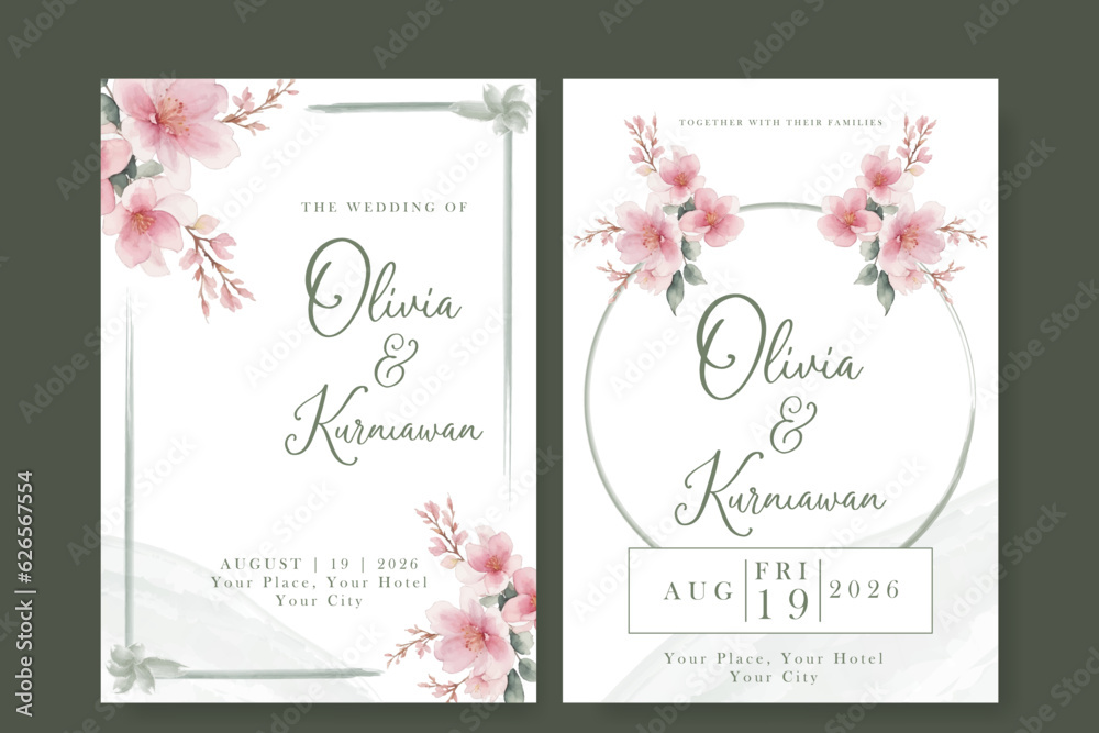 elegant watercolor flower and leaves on wedding card template elegant watercolor flower and leaves on wedding card template