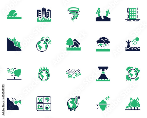 set of disaster icons, environment, natural