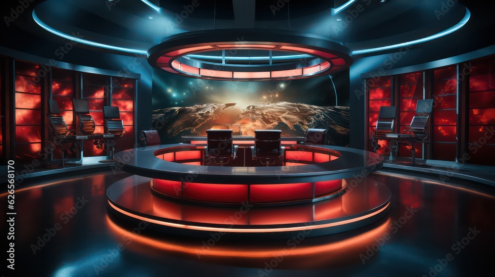 News Studio Background Generic Setting for News Anchor Stock