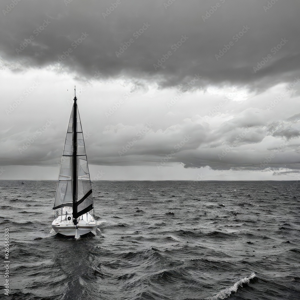 Luxury yachts in the ocean: black and white image