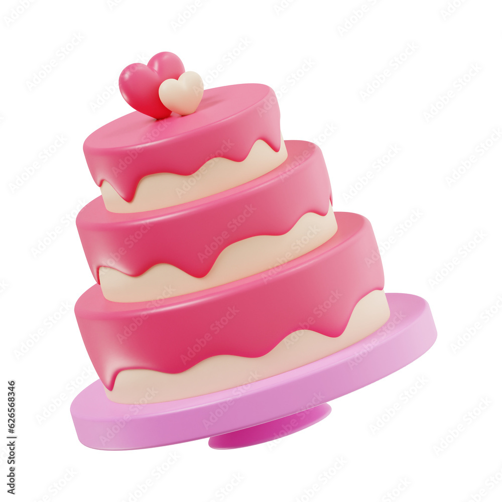 wedding cake 3d render icon illustration, transparent background, wedding set
