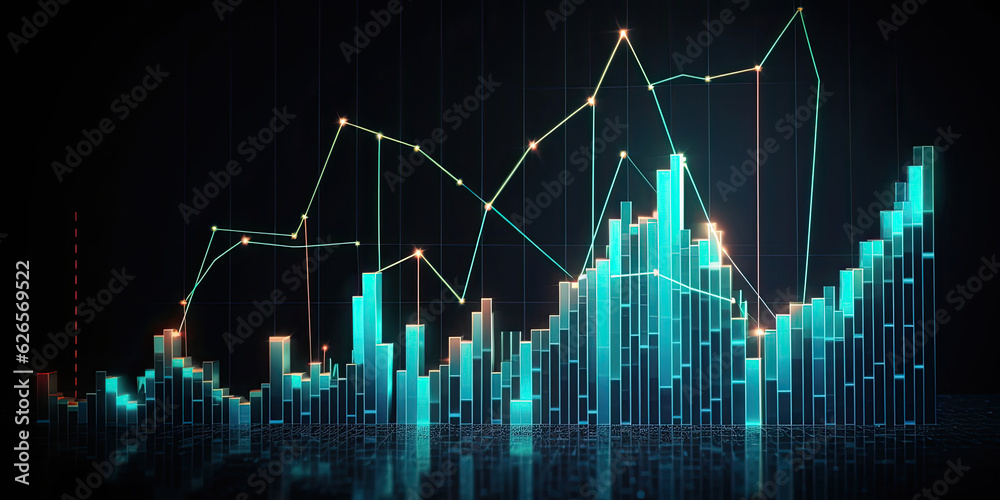 Glowing chart of investment financial data. Graph of financial growth. Business concept of investing wisely and increasing wealth. Generative AI Glowing chart of investment financial data. Graph of financial growth. Business concept of investing wisely and increasing wealth. Generative AI