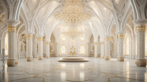 interior of large marble hall with luxury lamp