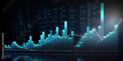 Glowing chart of investment financial data. Graph of financial growth. Business concept of investing wisely and increasing wealth. Generative AI