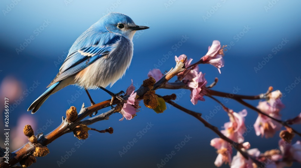 Fototapeta premium Bluebird on Flowering Plant Nature Photography in British Columbia, Canada