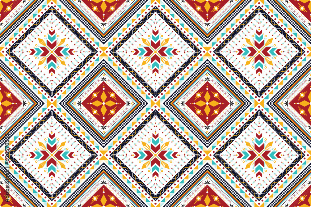 Geometric ethnic aztec seamless pattern design. Design for background, wallpaper, carpet, fabric, clothing, scarf, handkerchief. Colorful fabric background. Navajo motifs.  Vector illustration.